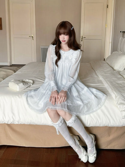 Doll Collar Lace Trim Babydoll Dress LAL0149