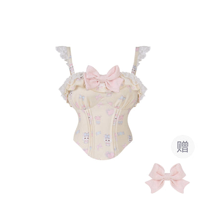 Kitten Embroidered Ruffle Suspender Top SER0166