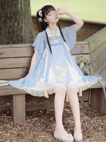 Chinese-Style Lolita Summer Lotus Embroidery Super Fairy Tassel Dress YOU0137