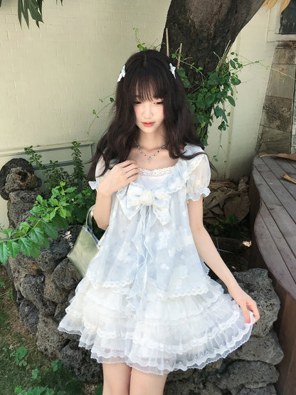 Floral Puff Sleeve Lace Trim Blouse LAL0199