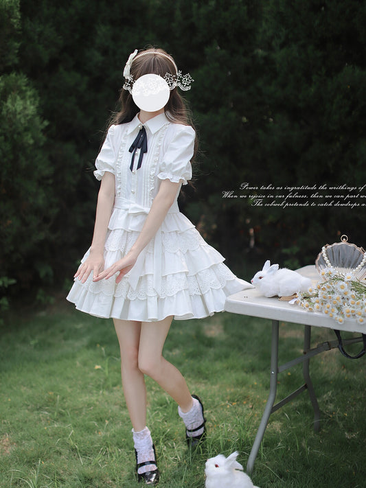 Frill Style White Sweet Dress HUT0084