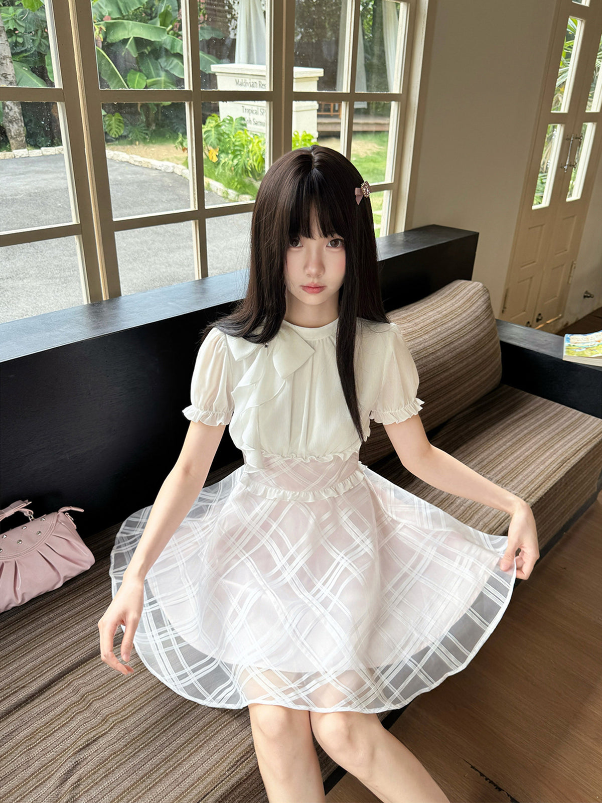 Peter Pan Collar Puff Sleeve A-Line Dress LAL0211
