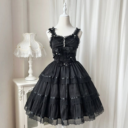 Black & White Ribbon Lolita Dress YOU0072