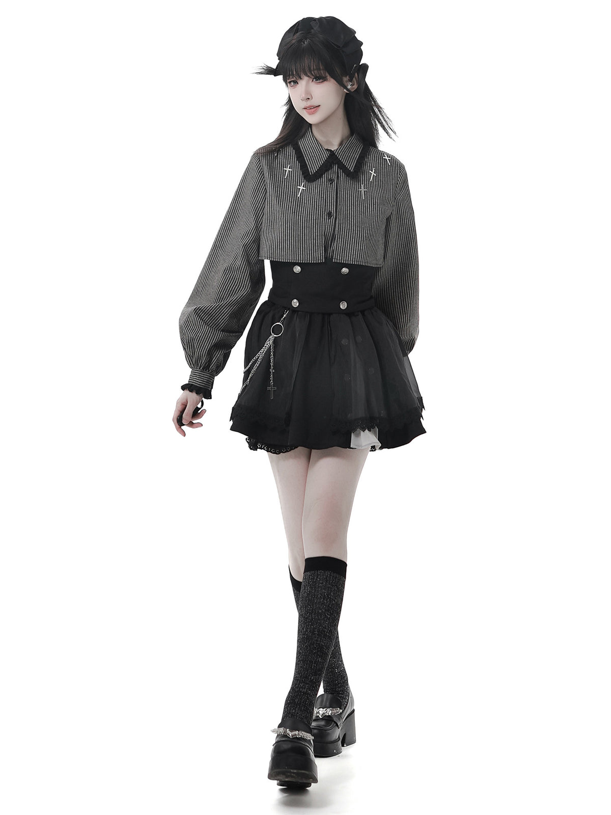 Gothic Cross Motif Shirt Skirt Set PIN0064
