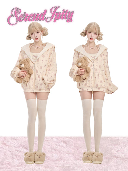 Cute Bear Print Hooded Jacket 3-Piece Set SER0147