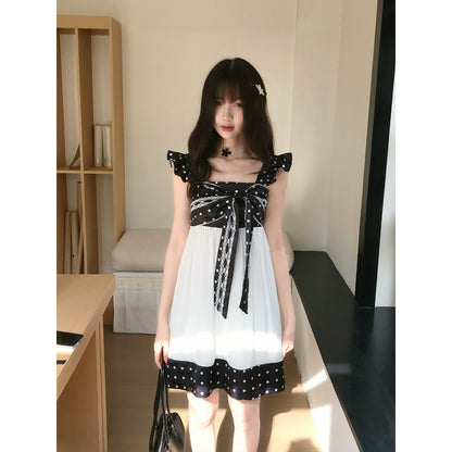 Polka Dot Bow Tie Pleated Dress LAL0193