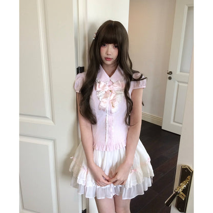 Sweet Bow Lace Doll Collar Puff Sleeve Dress LAL0225