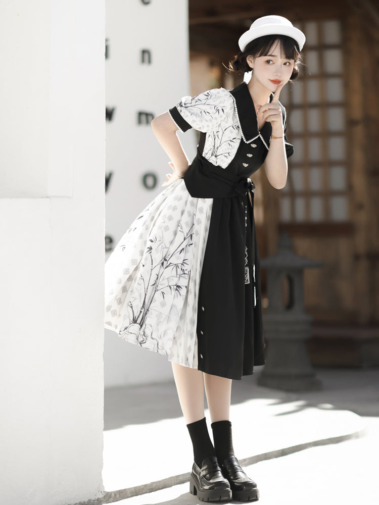 China Style Black And White Dress YOU0091