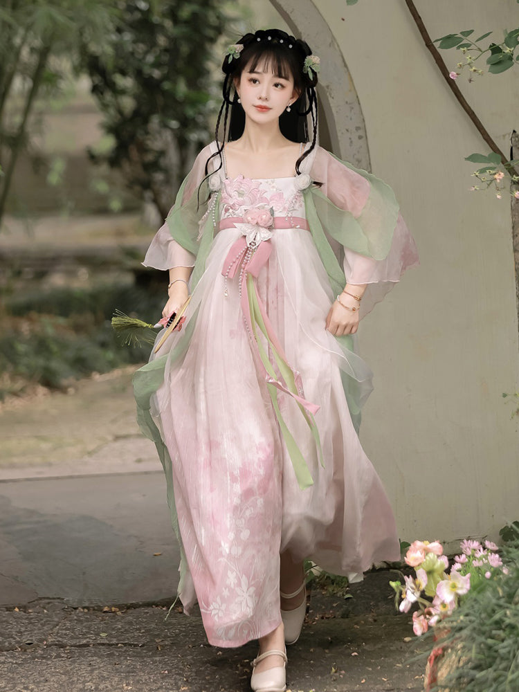 China Style Goldfish & Flowers Embroidery Sweet Pink Dress YOU0073