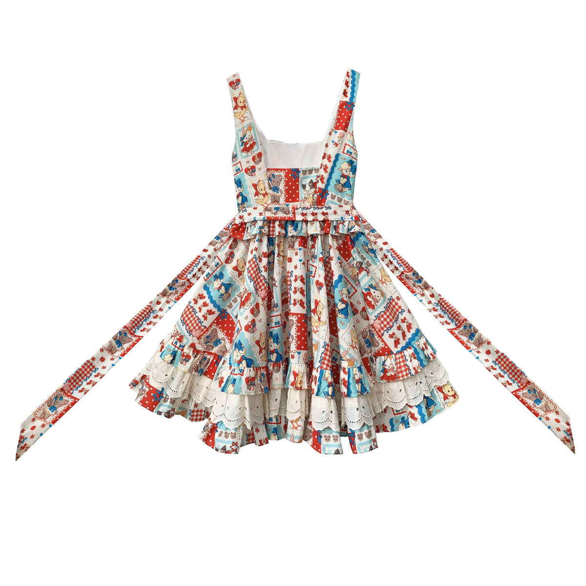 Patchwork Bear Print Pinafore Dress HUT0168
