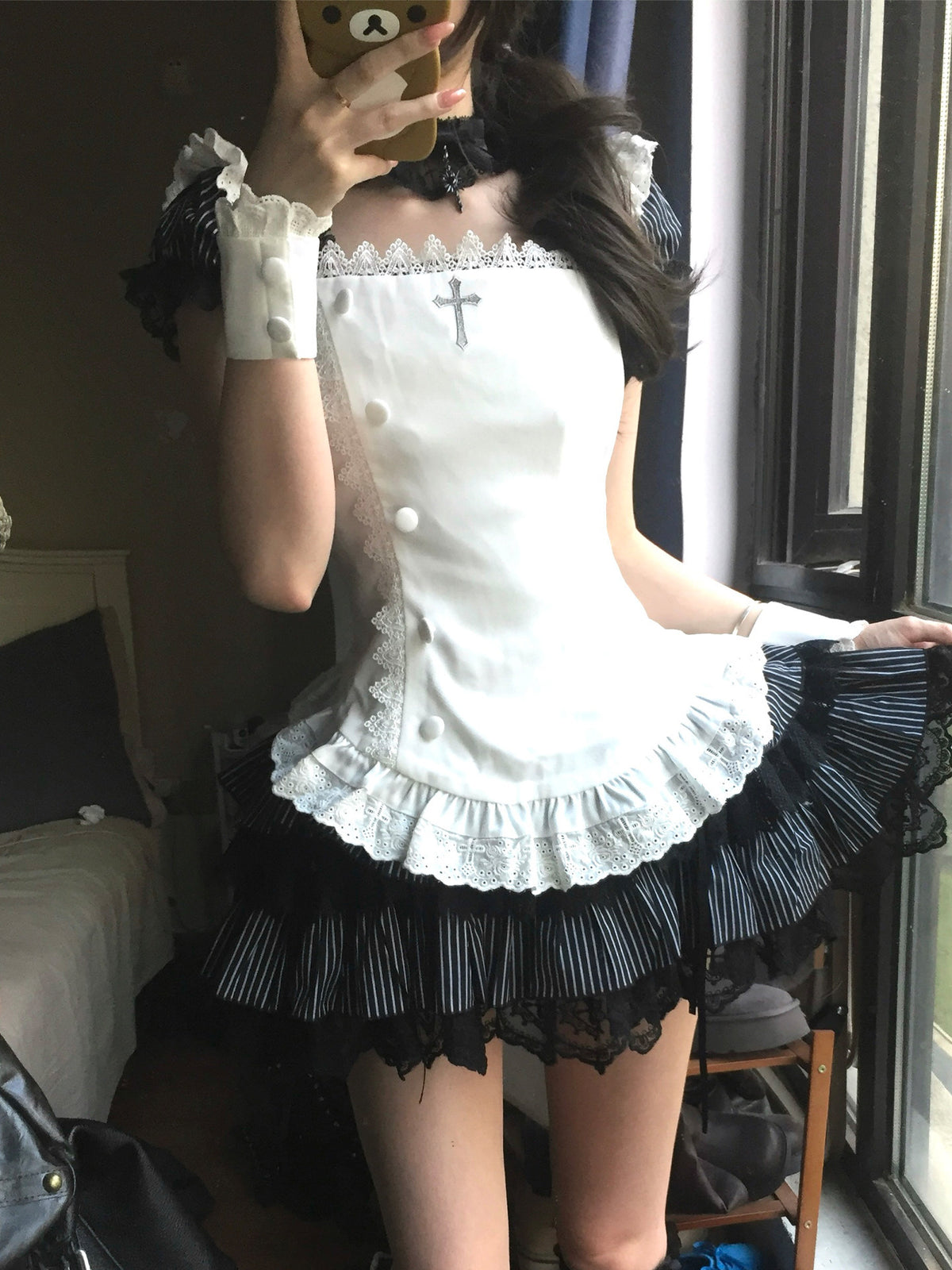 Gothic Cross Embroidered Pinafore Apron WIT0303