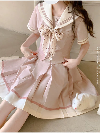 Sweet Pink School Uniform Style Two-piece Set HUT0090