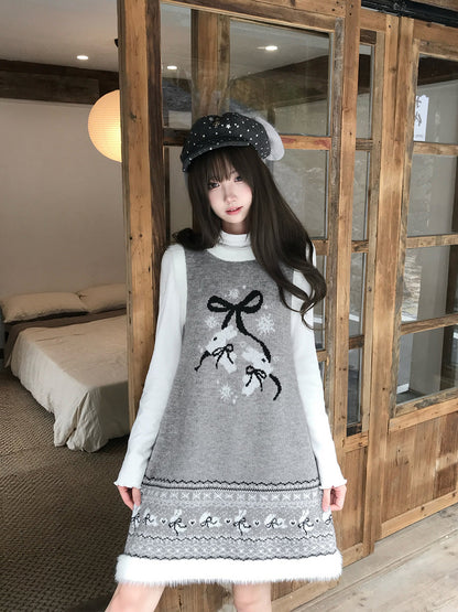 Rabbit Fleece Knit Dress With Removable Cape LAL0139