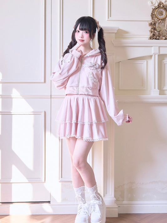Ruffle Trim Zip Hoodie Co-Ord Set NOG0036