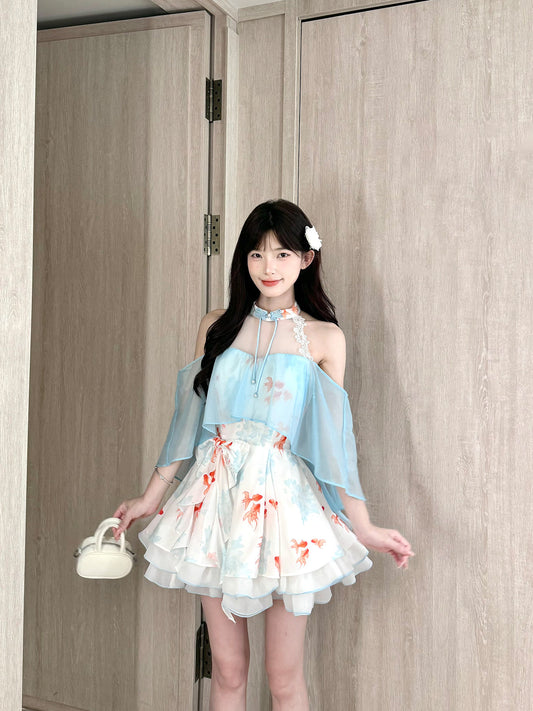 Off Shoulder Halter Floral Tiered Dress BEL0033
