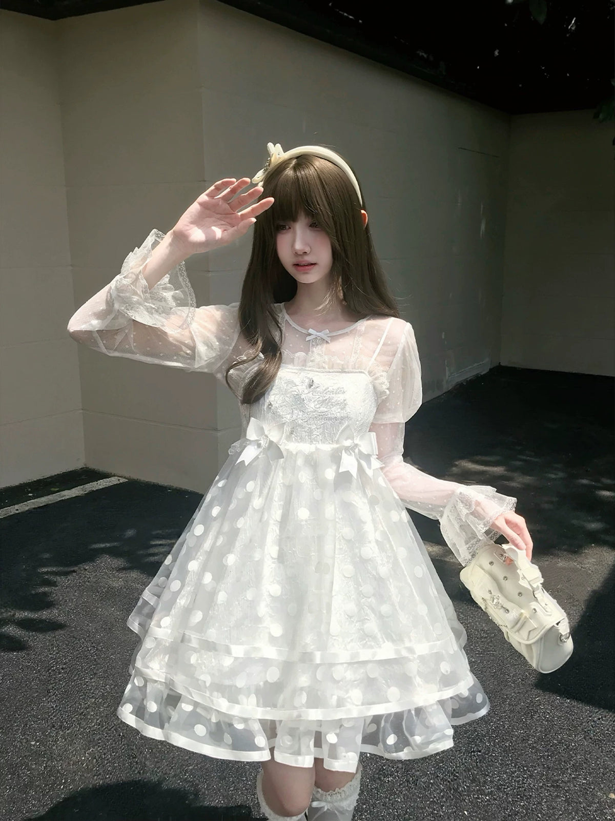Polka Dot Mesh Slip Dress Set LAL0230