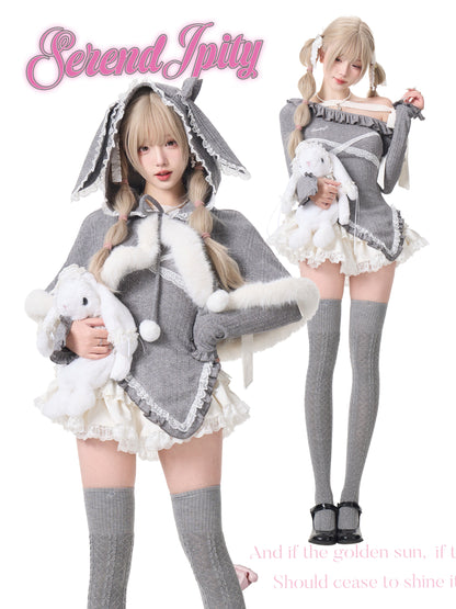 Rabbit Hood Cape And Lace Skirt Set SER0133