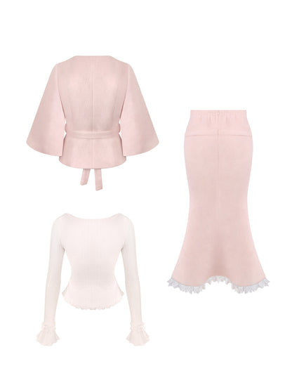 Mermaid Skirt Knit Top Wool Short Jacket Set SER0144