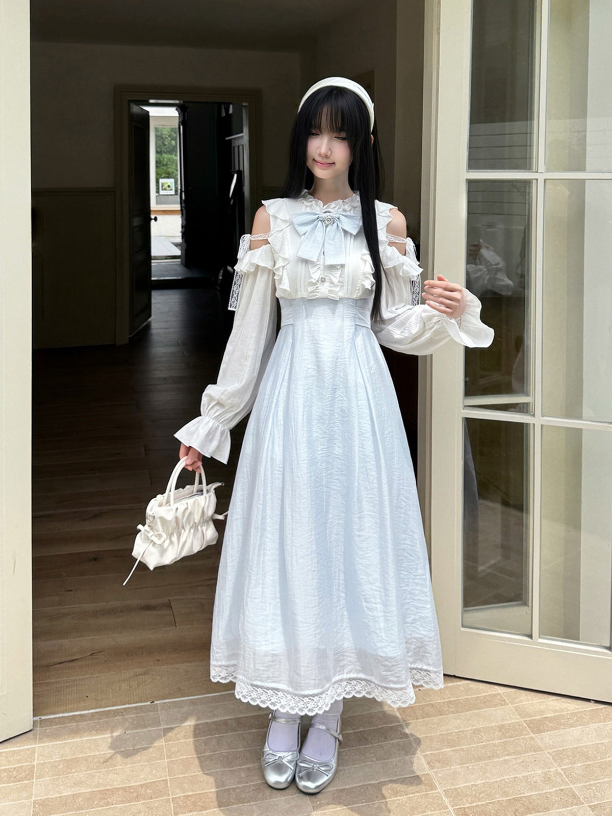 Off-Shoulder Ruffle Lace Long Dress LAL0132