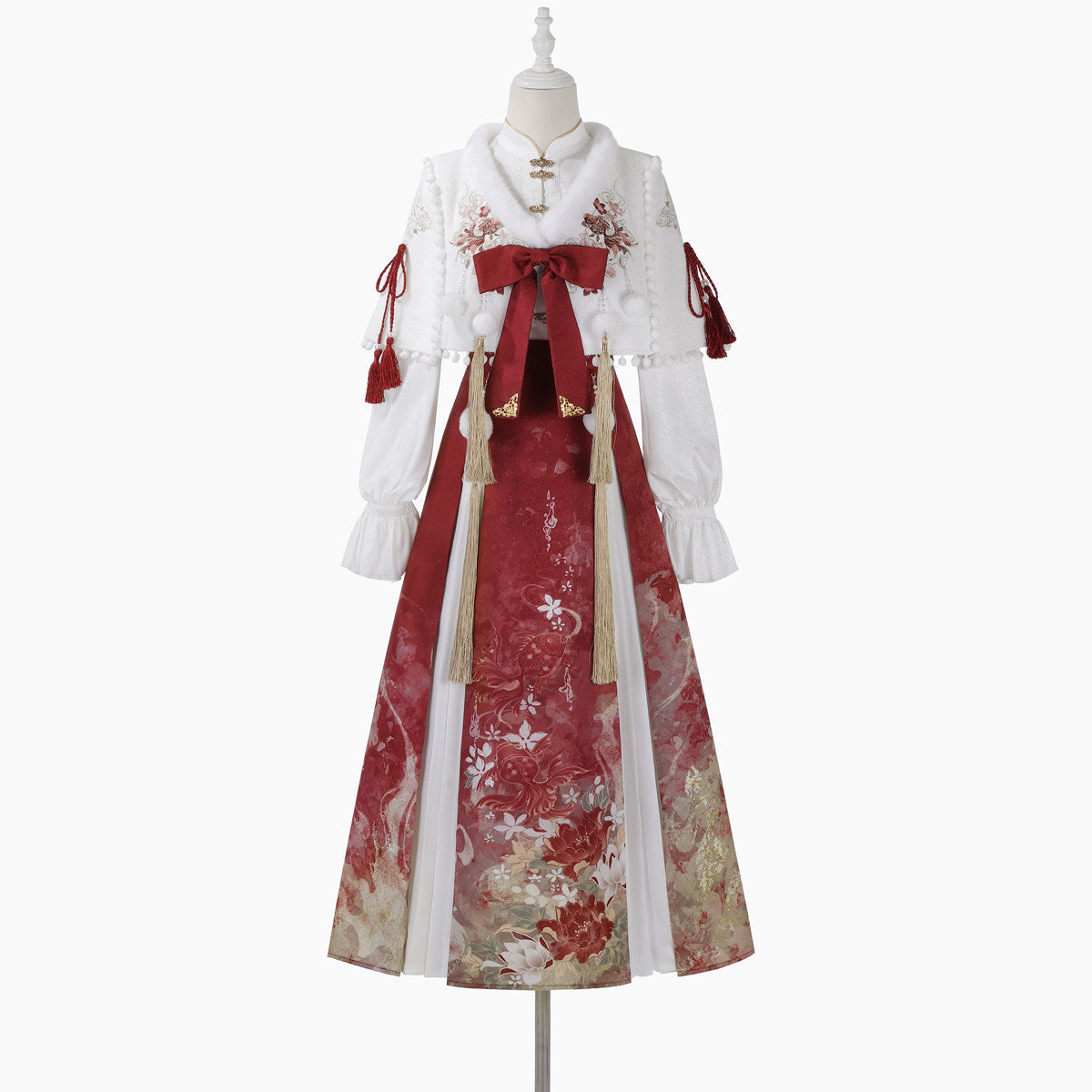 Chinese Style Floral Shirt Skirt And Cape Set YOU0325