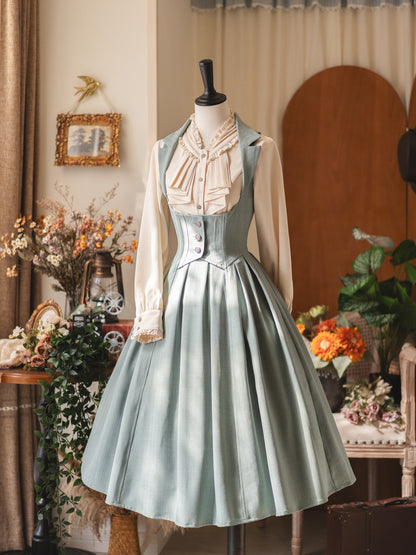 Vintage Ruffled Bow Collar Waist Shirt FOR0079