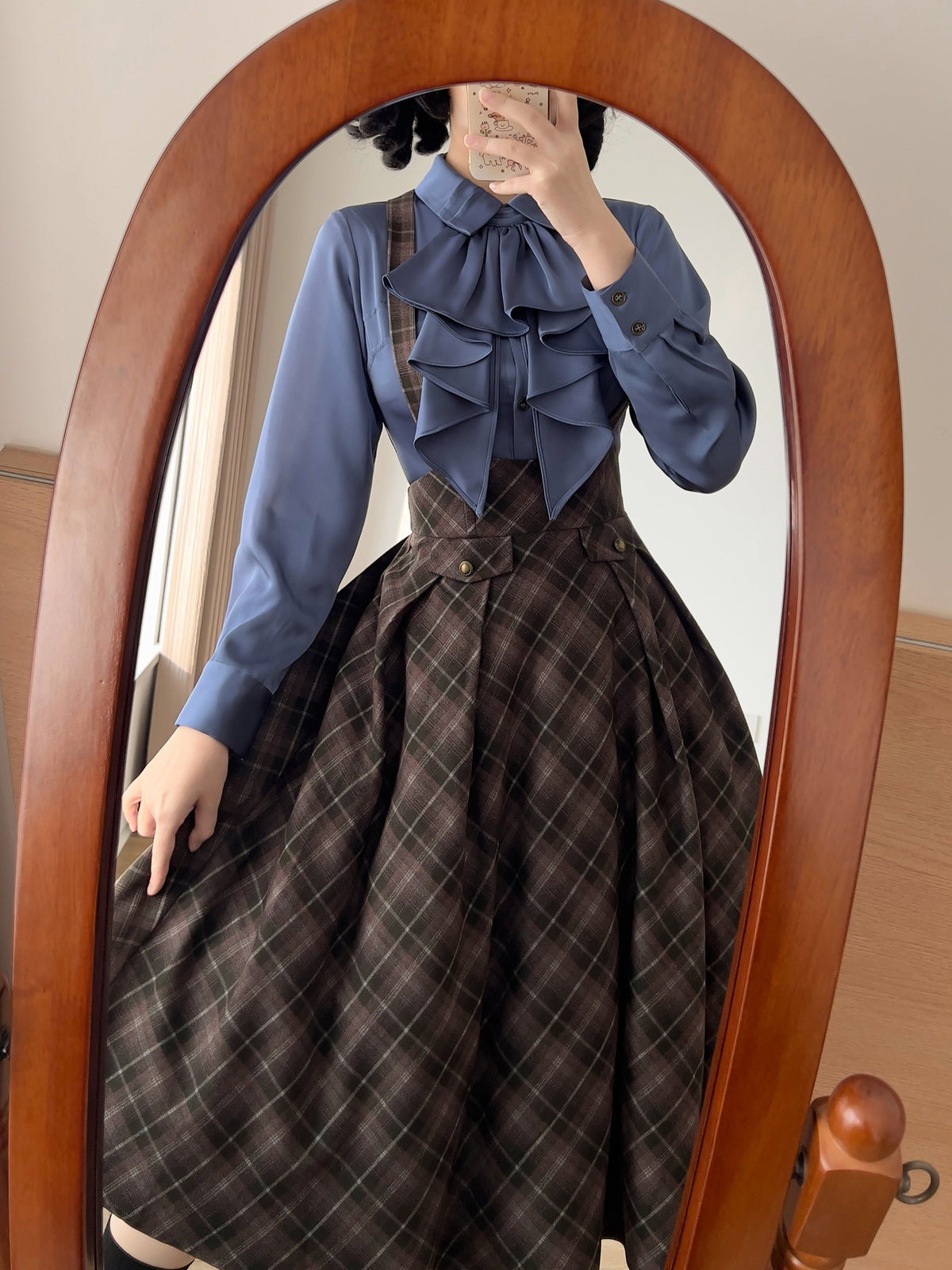 British Vintage Plaid College Suspender Skirt FOR0078