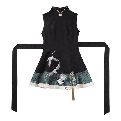 Chinese Style Crane Embroidered Cape Dress YOU0261