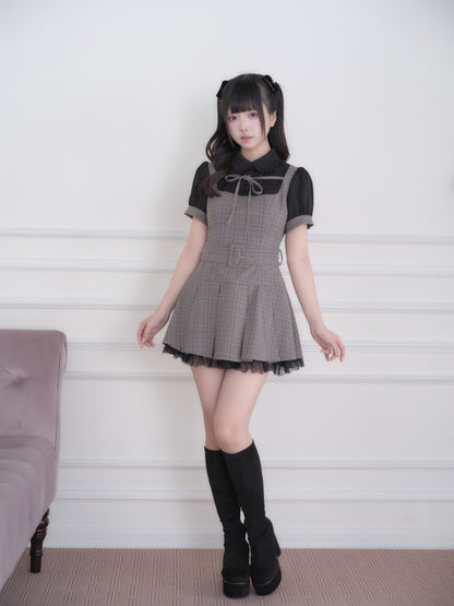 Collared Plaid Pleated Pinafore Dress NOG0030