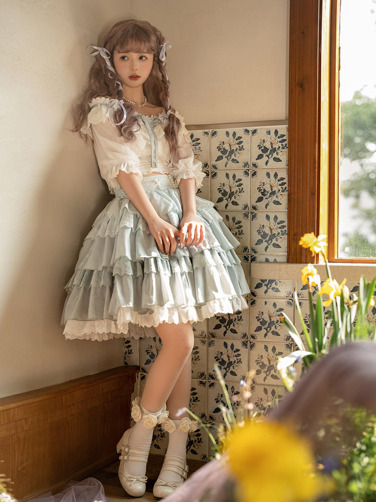 White & Light Blue Lolita Dress YOU0078