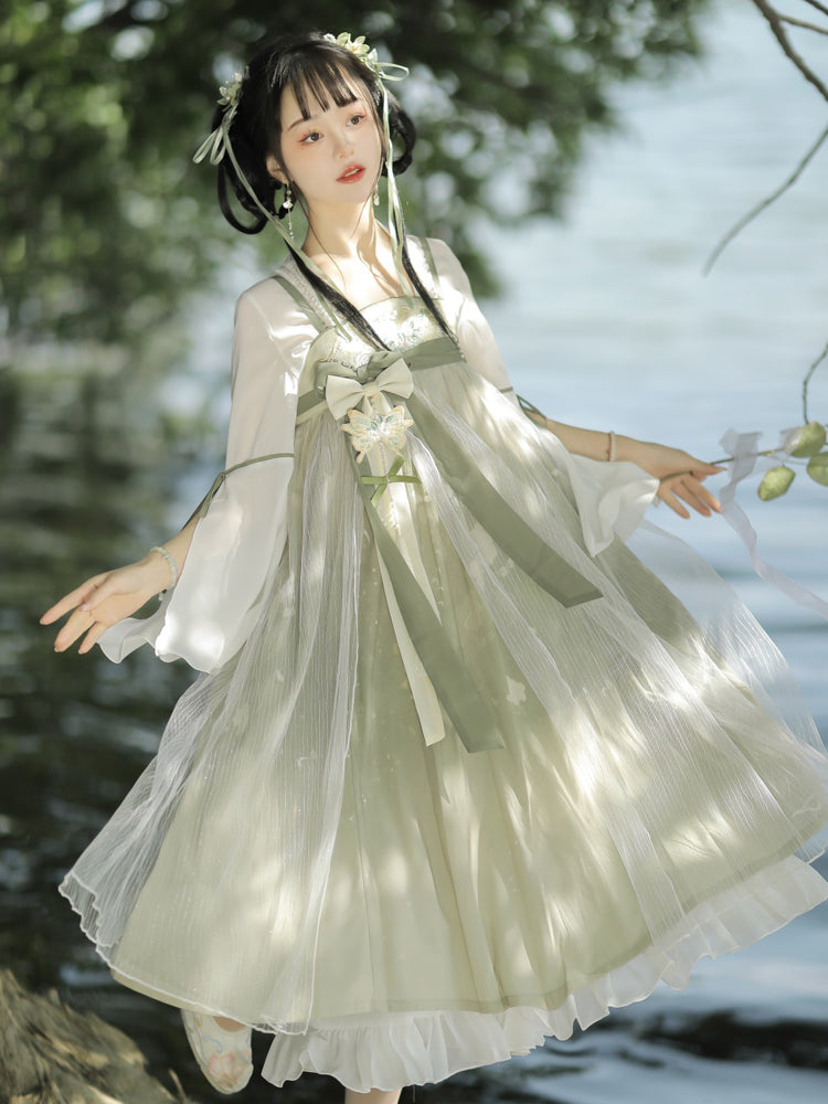 China Style Long Ribbon Light Green Dress YOU0087