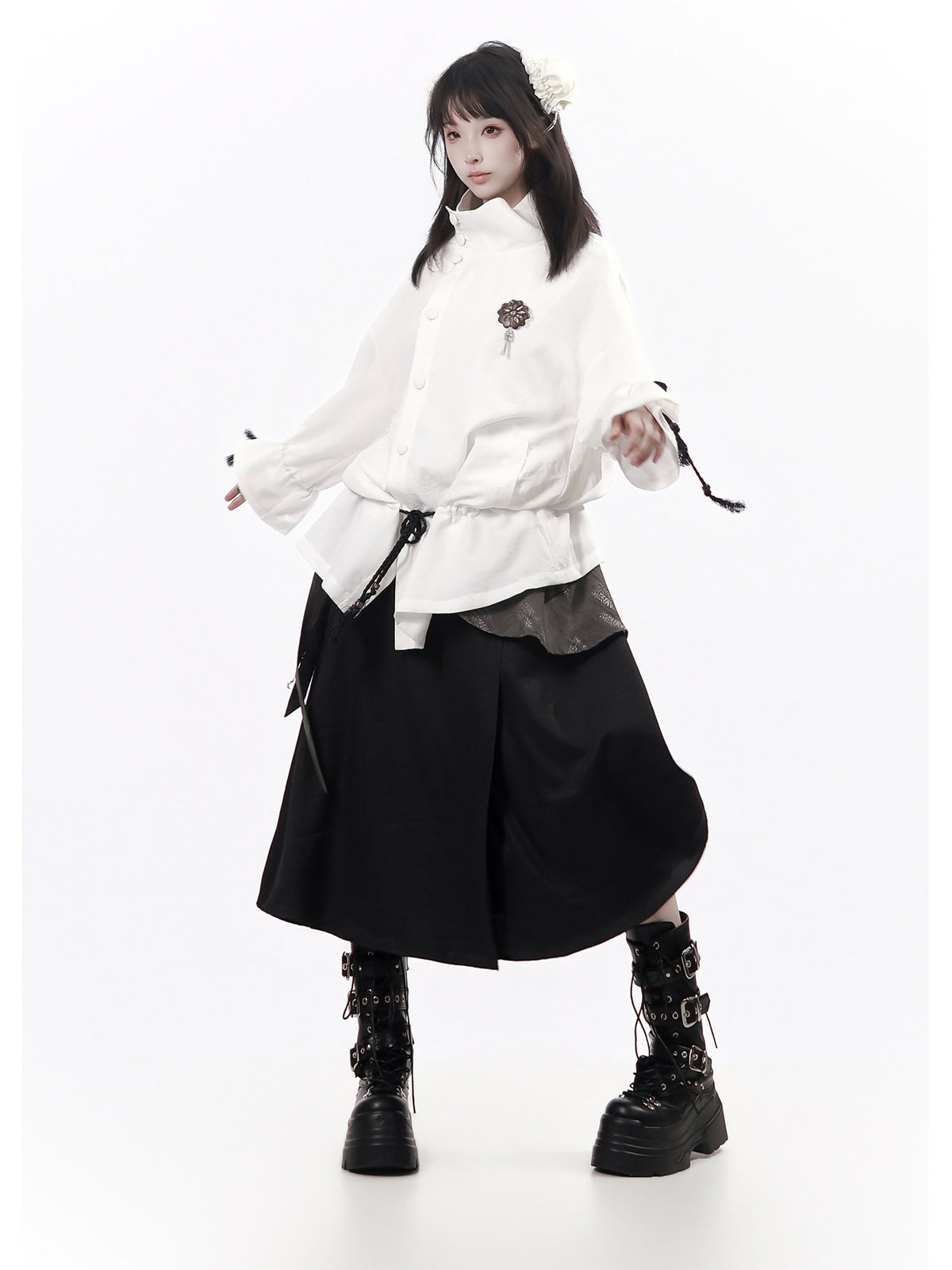 Chinese Style Asymmetric Button Tassel Coat PIN0057