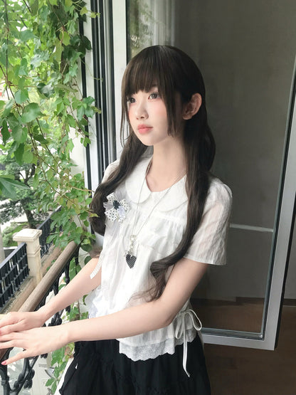 Peter Pan Collar Blouse With Pleated Skirt Set LAL0187