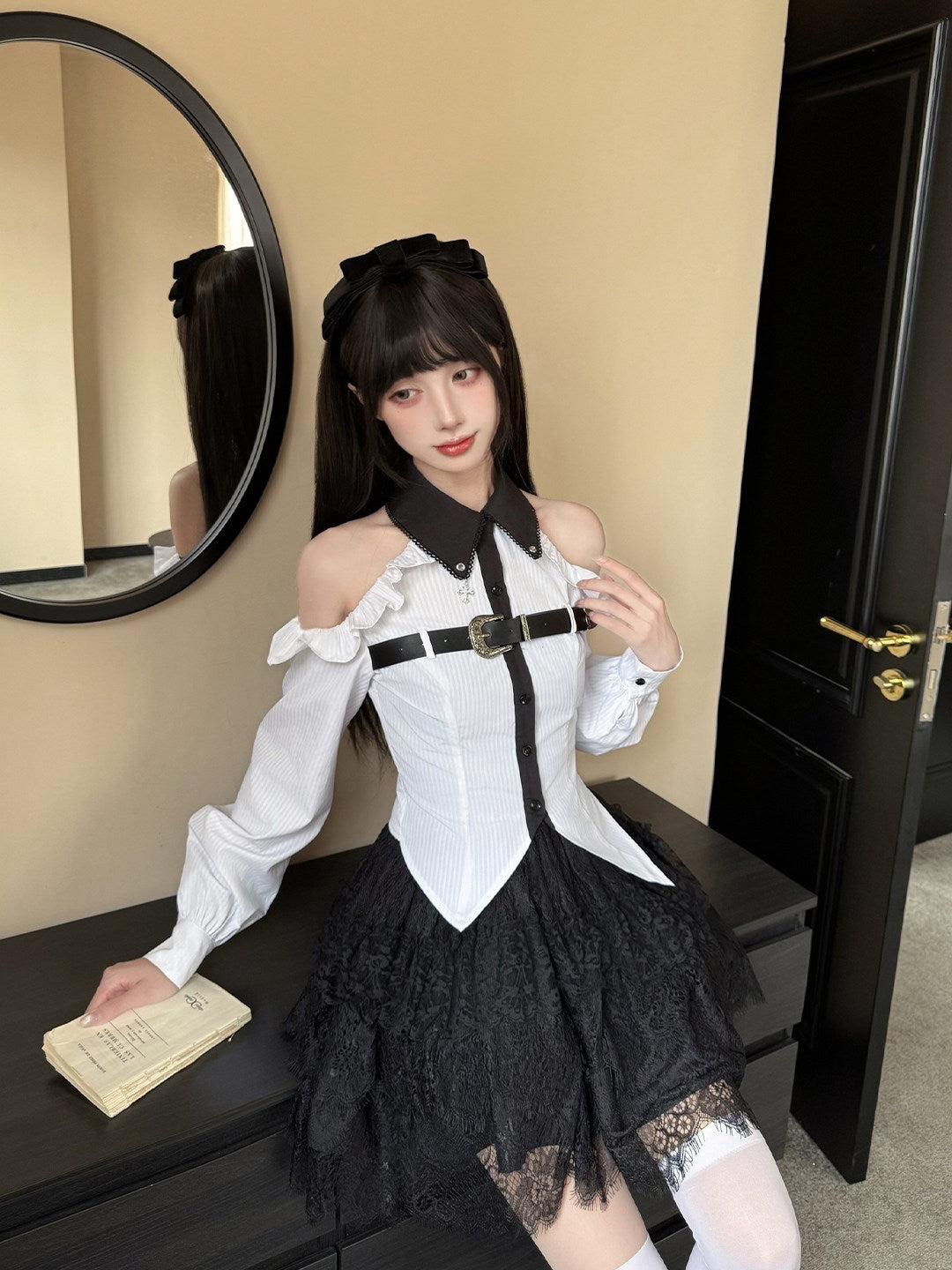 Gothic Harness Belt Off-Shoulder Blouse LAL0130