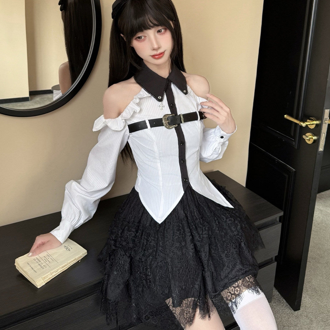 Gothic Harness Belt Off-Shoulder Blouse LAL0130