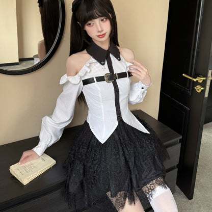 Gothic Harness Belt Off-Shoulder Blouse LAL0130