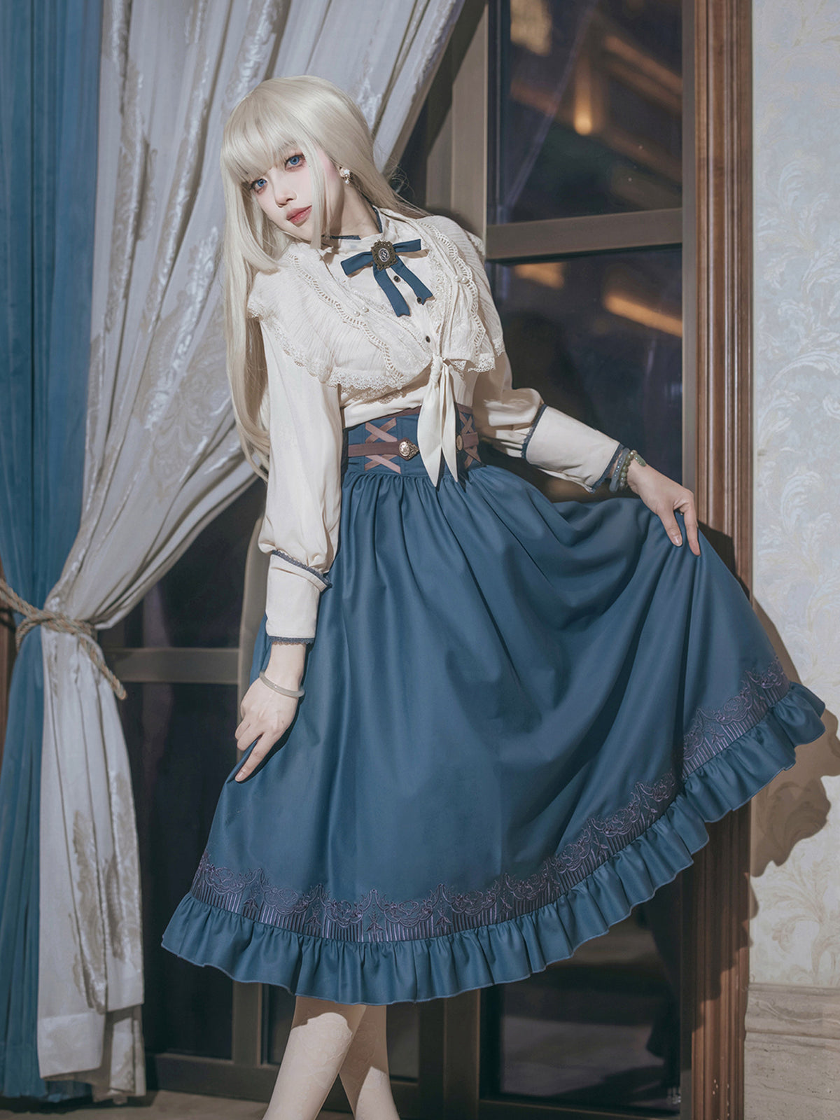 Vintage Elegant Classic Lolita Blouse Skirt Set YOU0243