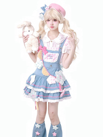 Sweet Lolita Pink & blue Suspender Skirt BUB0003