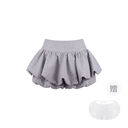 Bunny Print Collar Blouse With Apron Shorts SER0153