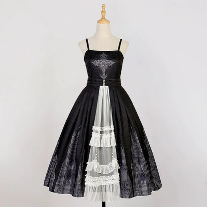 Church Print Black & White Lolita Dress YOU0057