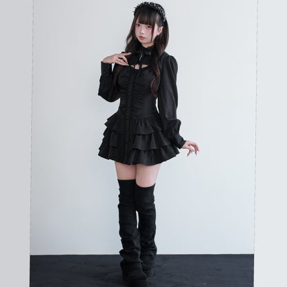Gothic Lace-Up Ruffle Dress NOG0025