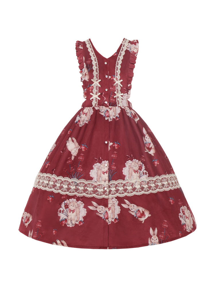 Sweet Rabbit Print Mid-Length Lolita Dress WIT0161