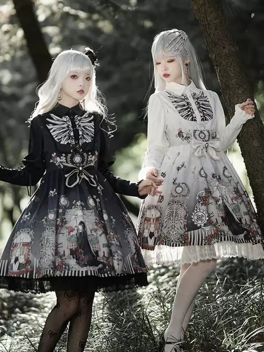 White & Black Twin Pair Gothic Lolita Dress CHE0025