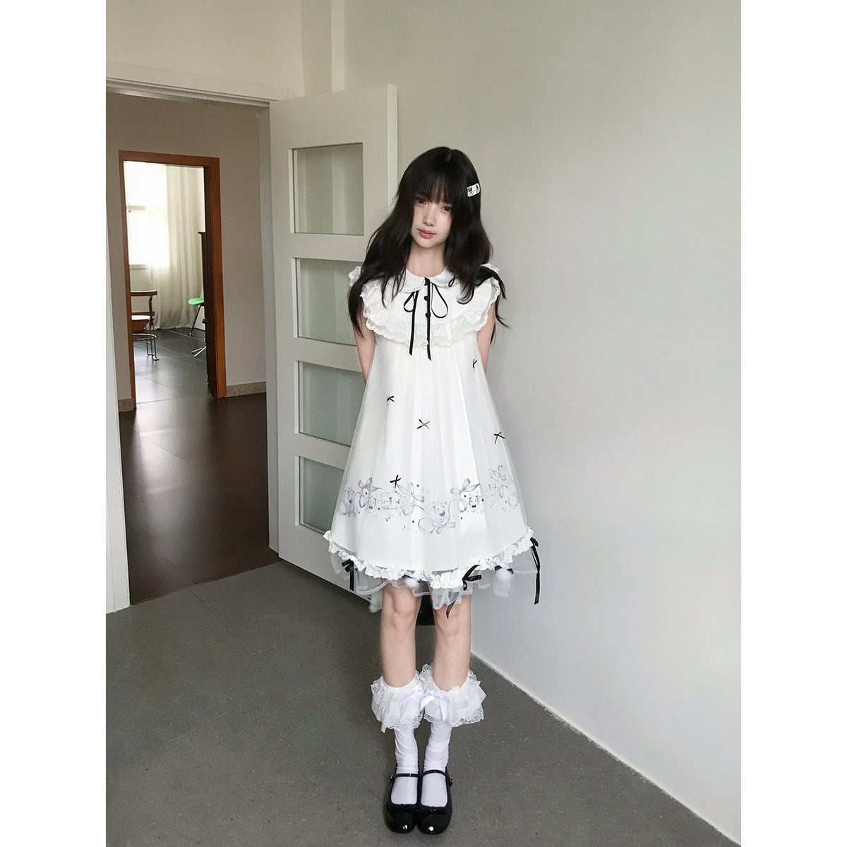 Star Cloud Bunny Print Puff Dress LAL0205