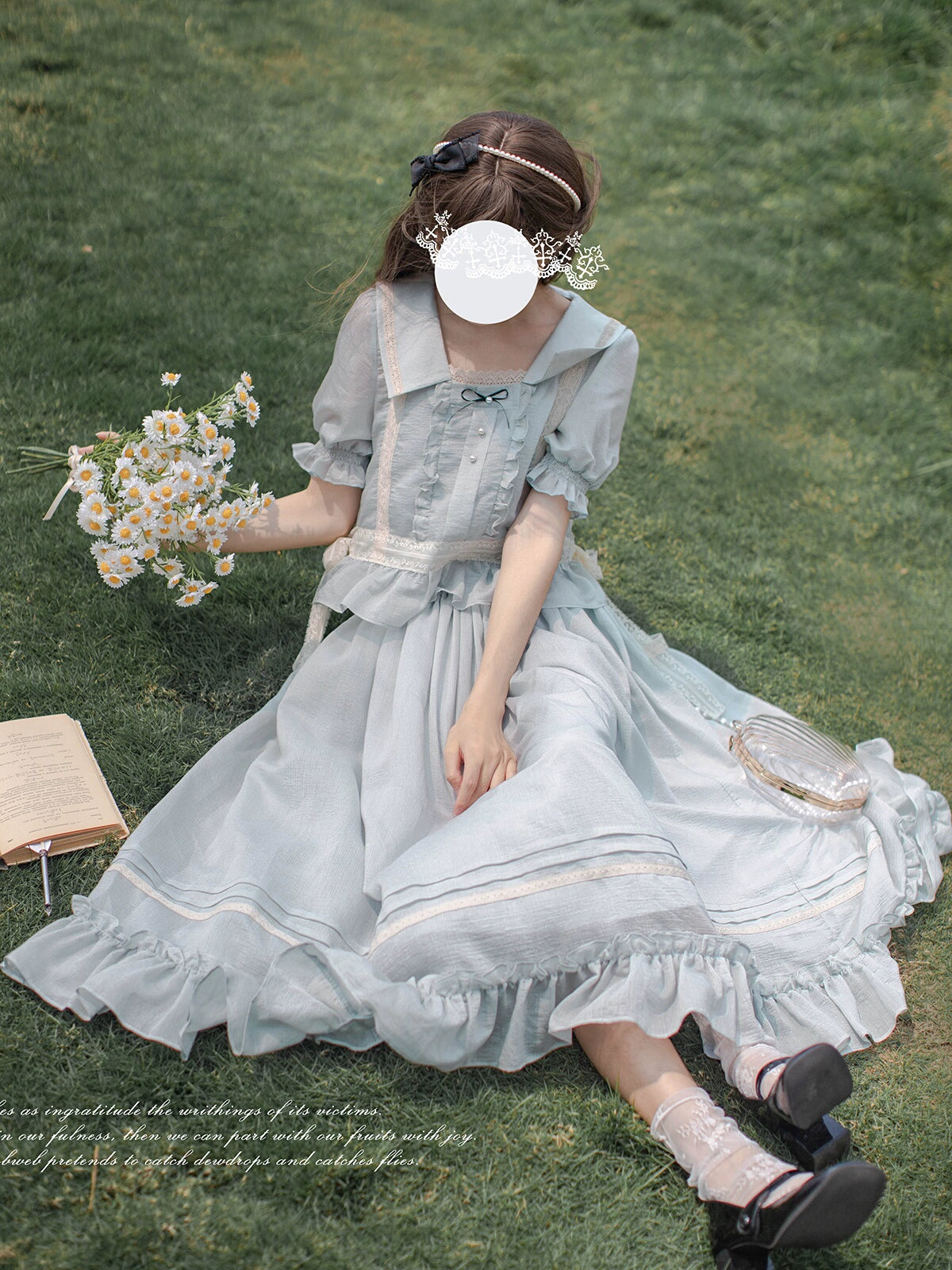 Elegant Square Collar Light Blue Dress HUT0082