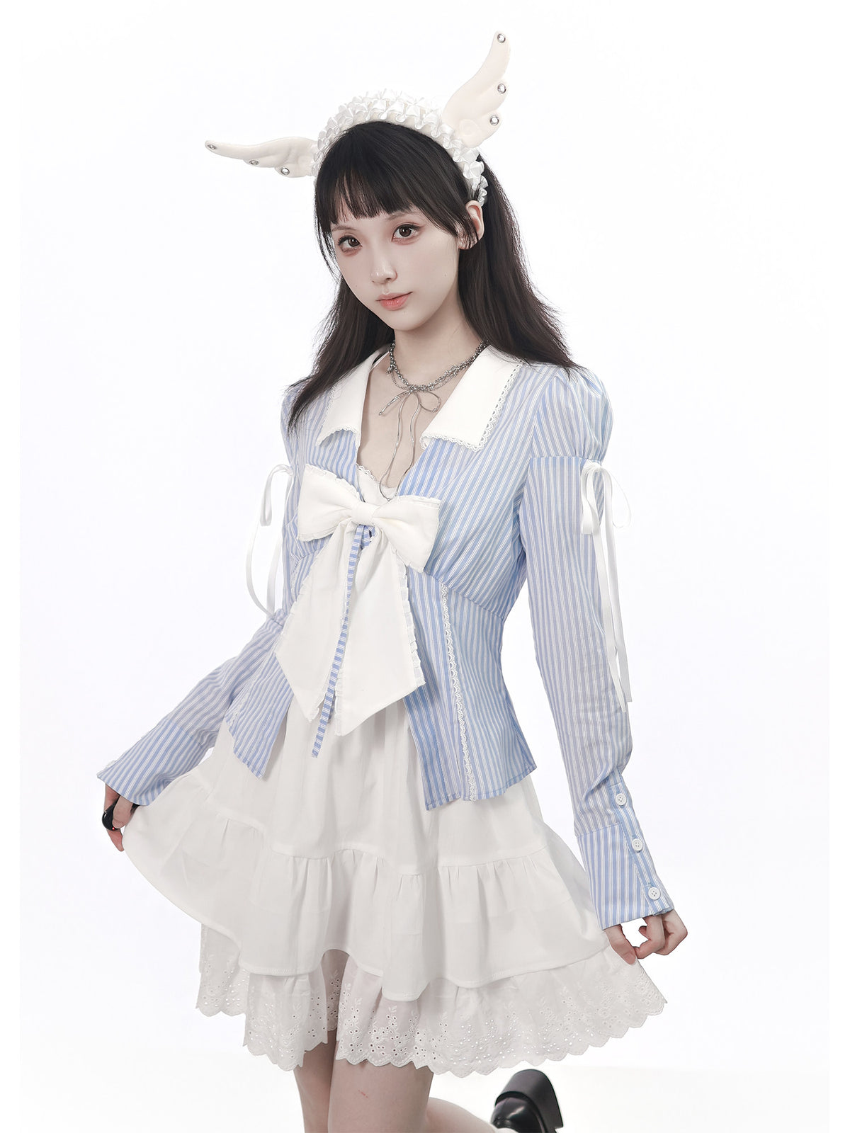Ribbon Tie Blouse Jacket And Slip Dress PIN0051