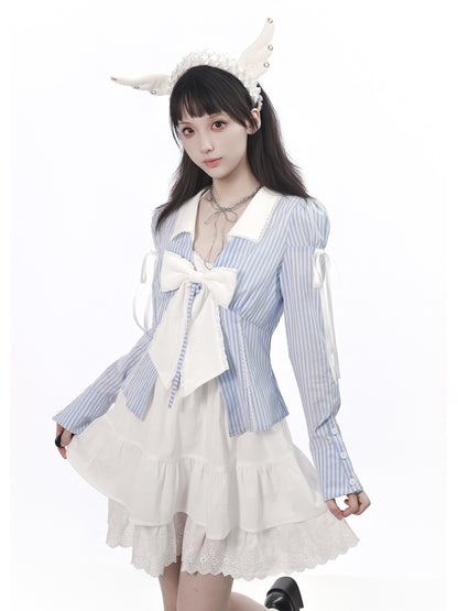 Ribbon Tie Blouse Jacket And Slip Dress PIN0051
