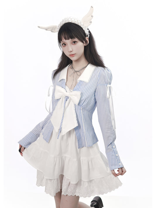 Ribbon Tie Blouse Jacket And Slip Dress PIN0051