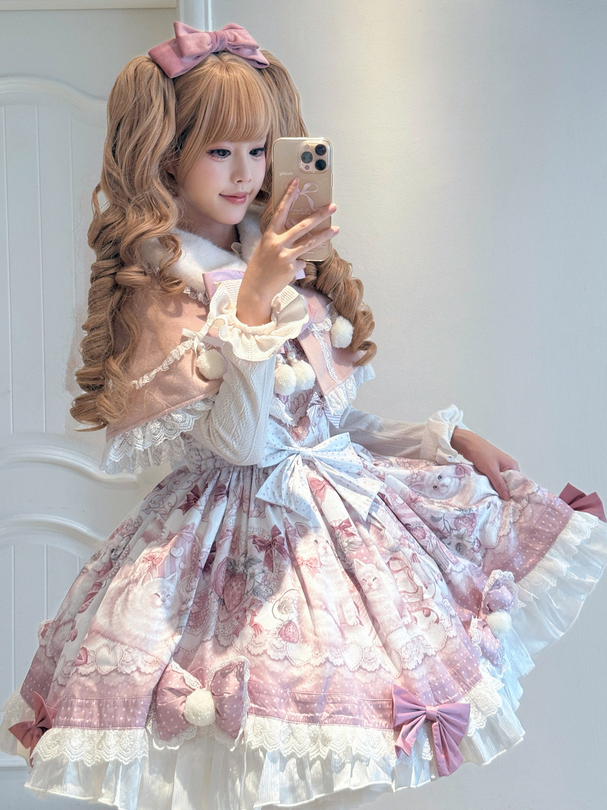 Floral Print Lolita Camisole Dress With Ruffle Cape Set YOU0266