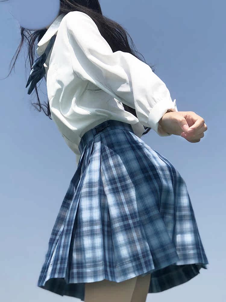 Navy Blue Plaid Pleated Mini Skirt TEA0050