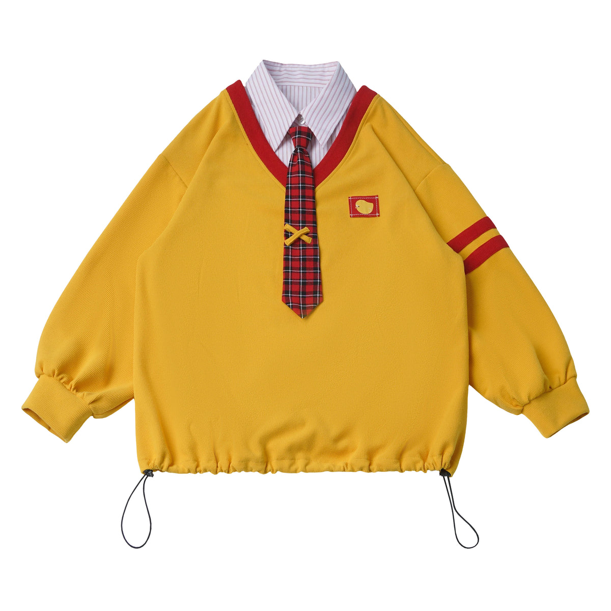 V-Neck Color Block Sweatshirt And Plaid Skirt Set PIN0052